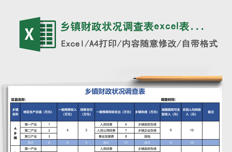 乡镇财政状况调查表excel表格模板