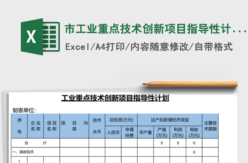 2025市工业重点技术创新项目指导性计划excel模板