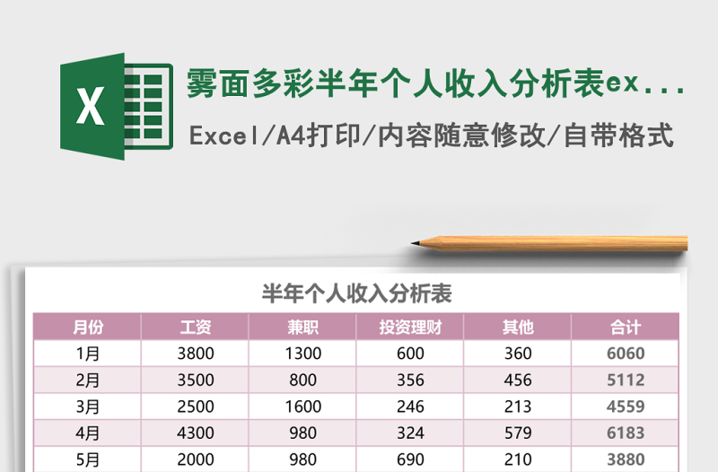 2025雾面多彩半年个人收入分析表excel模板