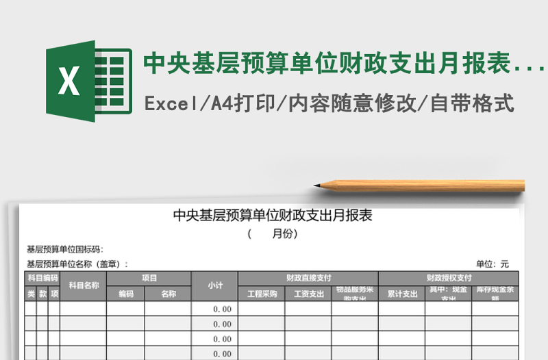 2025中央基层预算单位财政支出月报表Excel模板