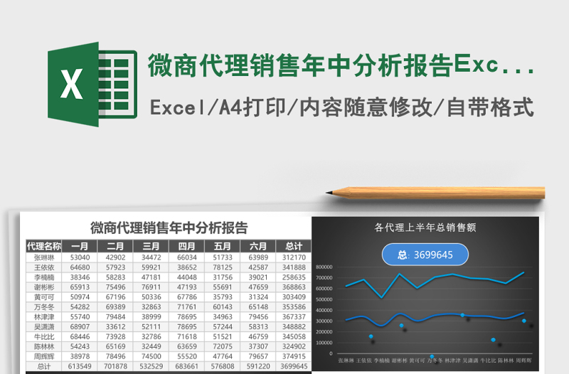 2025微商代理销售年中分析报告Excel模板黑