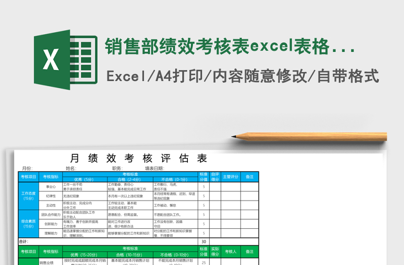 销售部绩效考核表excel模板