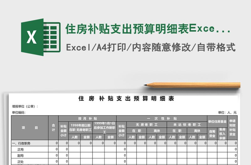 2025住房补贴支出预算明细表Excel模板