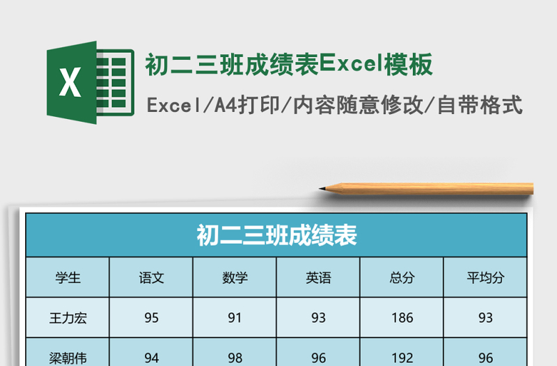 2025初二三班成绩表Excel模板