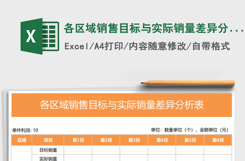 各区域销售目标与实际销量差异分析表表格模板