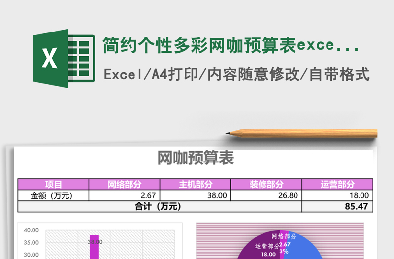 2025简约个性多彩网咖预算表excel模板