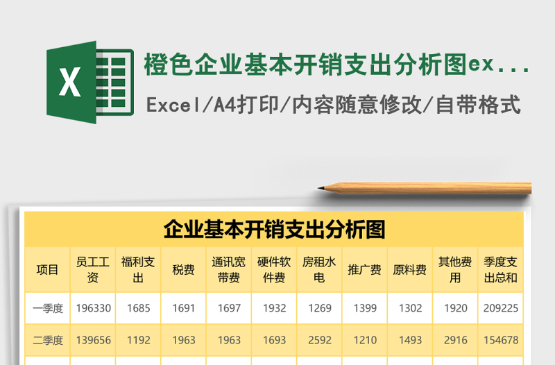 橙色企业基本开销支出分析图excel模板