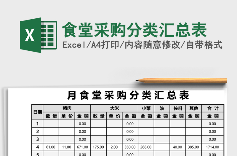 食堂采购分类汇总表