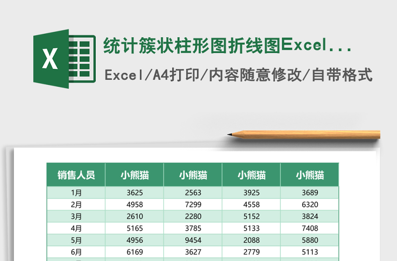 2025统计簇状柱形图折线图Excel模板