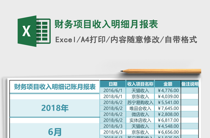 财务项目收入明细月报表