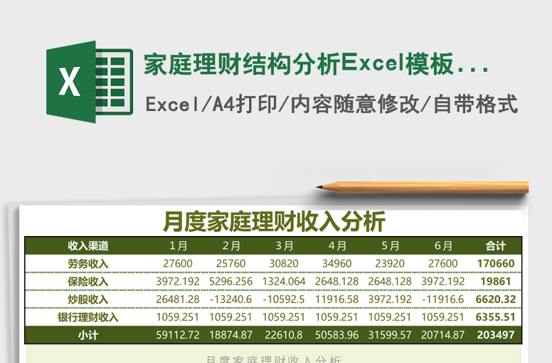 家庭理财结构分析Excel模板表格