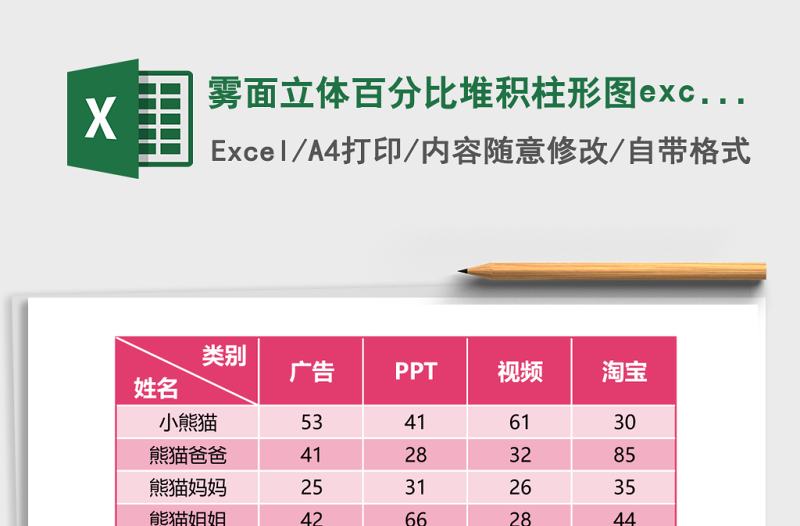 2025雾面立体百分比堆积柱形图excel模板