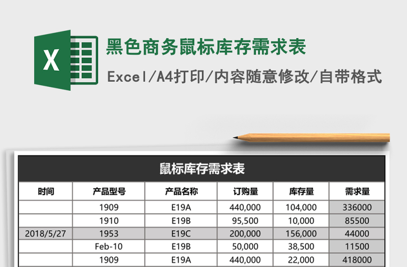 黑色商务鼠标库存需求表