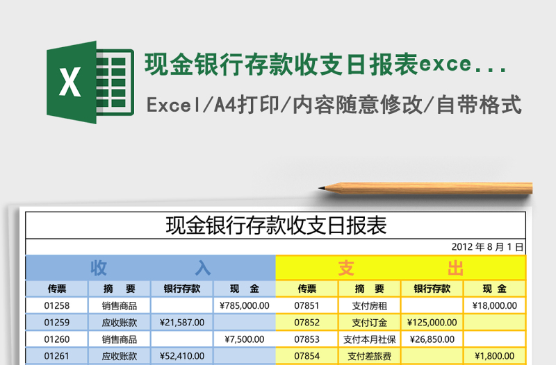 现金银行存款收支日报表excel模板