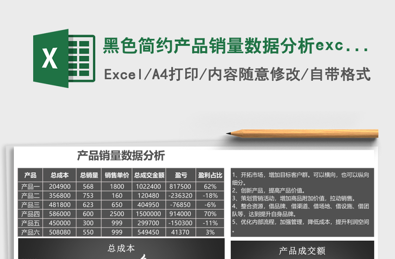 2025黑色简约产品销量数据分析excel模板