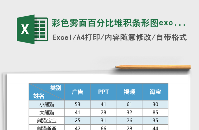 2025彩色雾面百分比堆积条形图excel模板