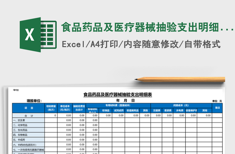 2025食品药品及医疗器械抽验支出明细表Excel模板