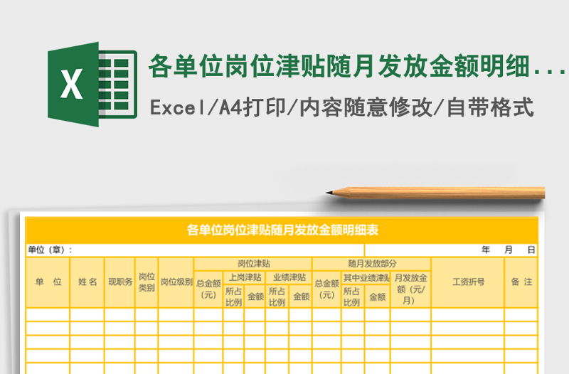 2025各单位岗位津贴随月发放金额明细表