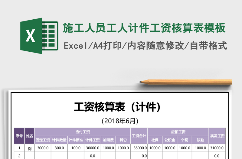 2025施工人员工人计件工资核算表模板