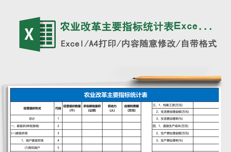 农业改革主要指标统计表Excel模板