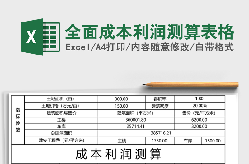 全面成本利润测算表格