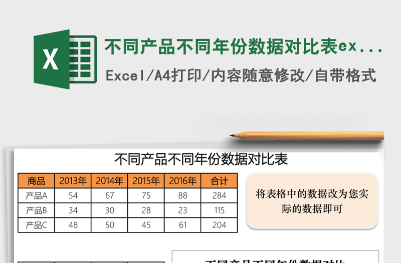 不同产品不同年份数据对比表excel模板