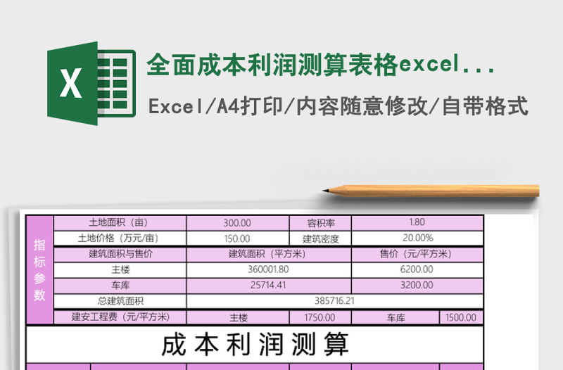 全面成本利润测算表格excel模板