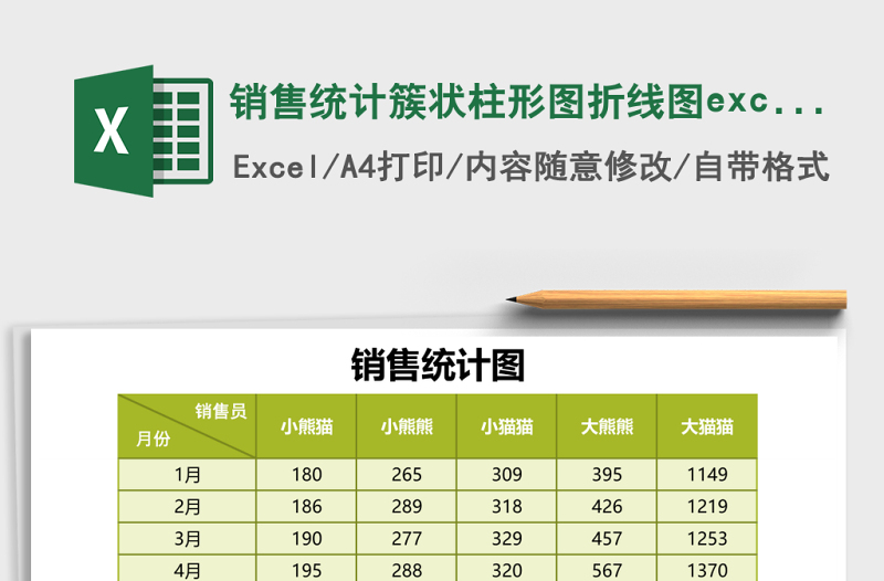 销售统计簇状柱形图折线图excel模板