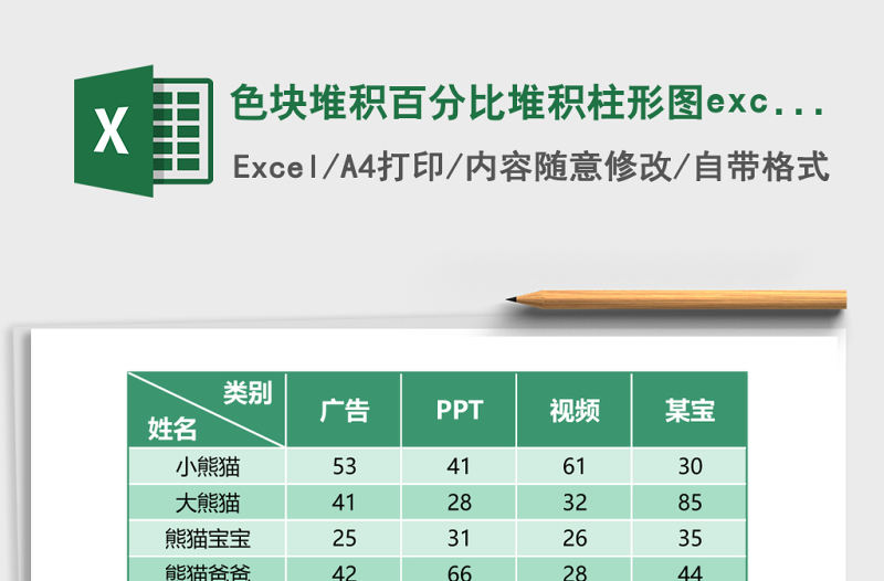 2025色块堆积百分比堆积柱形图excel模板