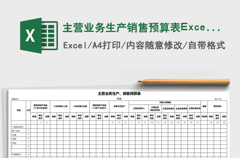 主营业务生产销售预算表Excel模板