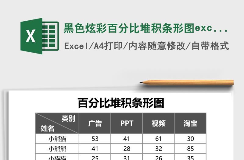 2025黑色炫彩百分比堆积条形图excel模板