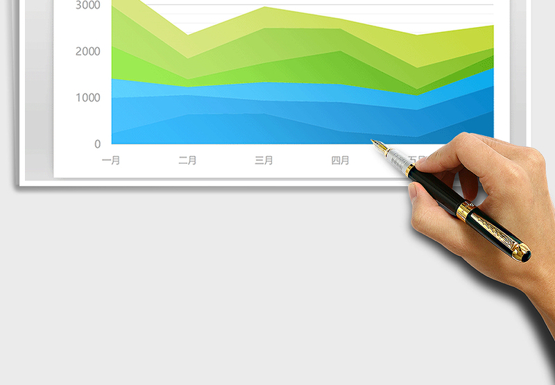 2025年蓝绿清新系列面积图