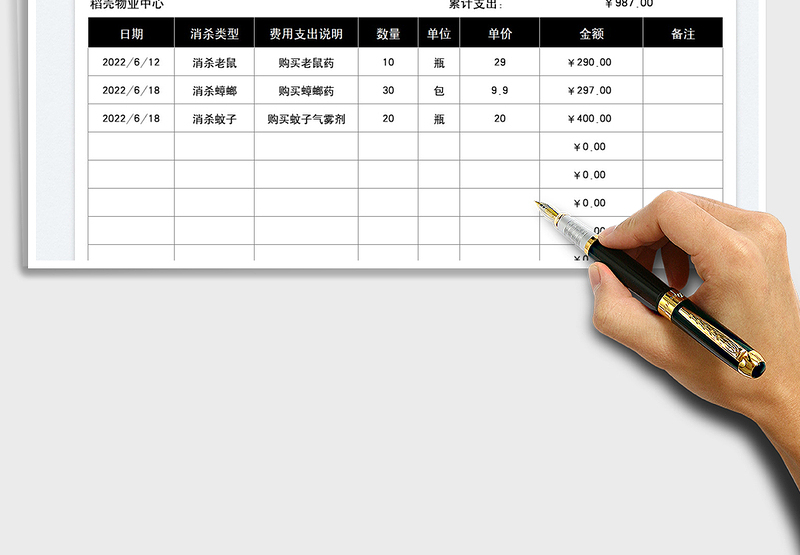 2025物业四害消杀开支明细表免费下载