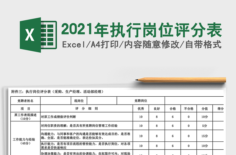 2025年执行岗位评分表