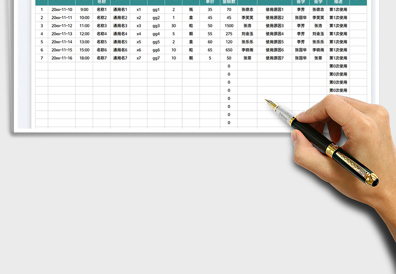 2025急救车内药品使用登记表免费下载