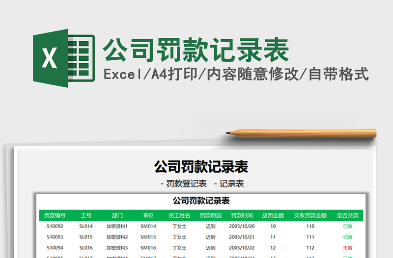 2025公司罚款记录表免费下载