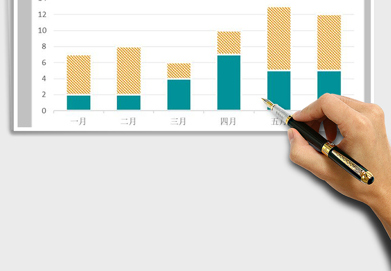2025年橙绿对比商务简洁累计柱形图