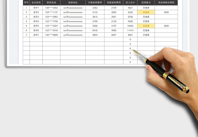 2025水电装修收入统计表