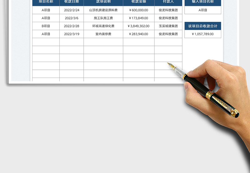 2025财务项目收款明细记账表免费下载