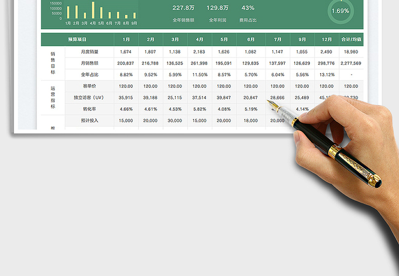 2025带图表店铺全年销售计划表