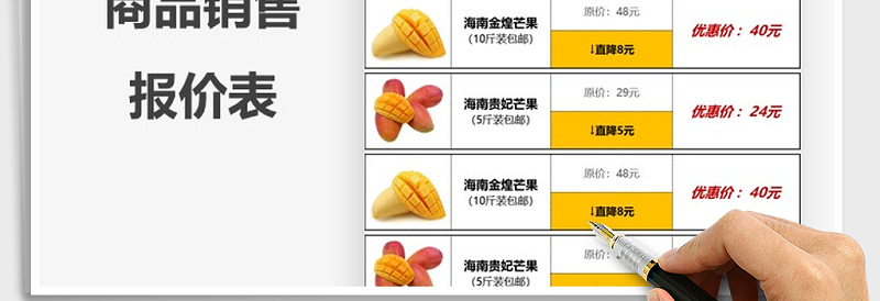 2025年商品销售报价表