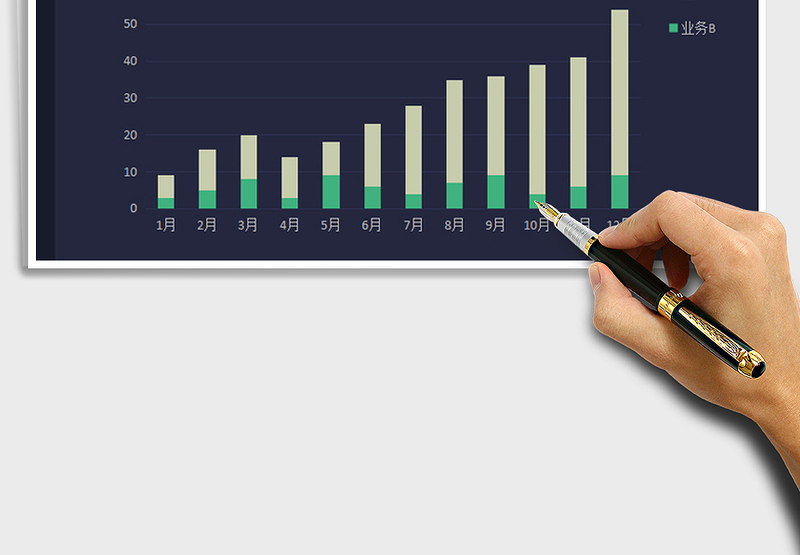 2025年柱形图表 藏青艳绿系图表模板