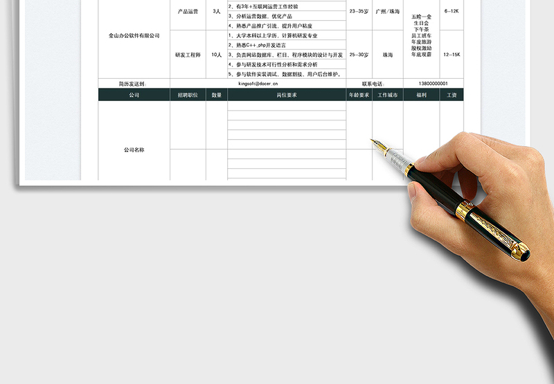 2025招聘岗位表免费下载