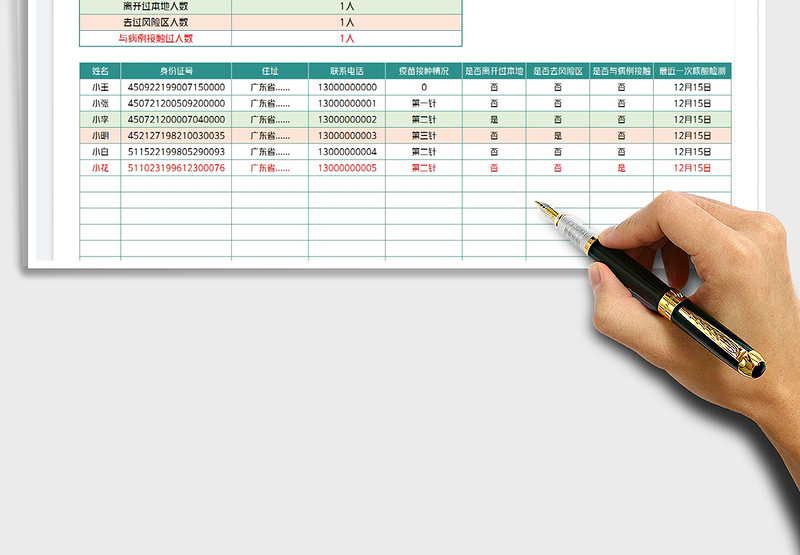 2025疫情登记表免费下载
