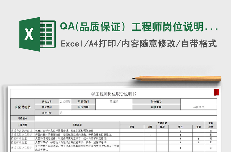 2025QA(品质保证）工程师岗位说明书免费下载
