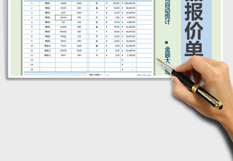 2025年产品报价单（公式自动统计）