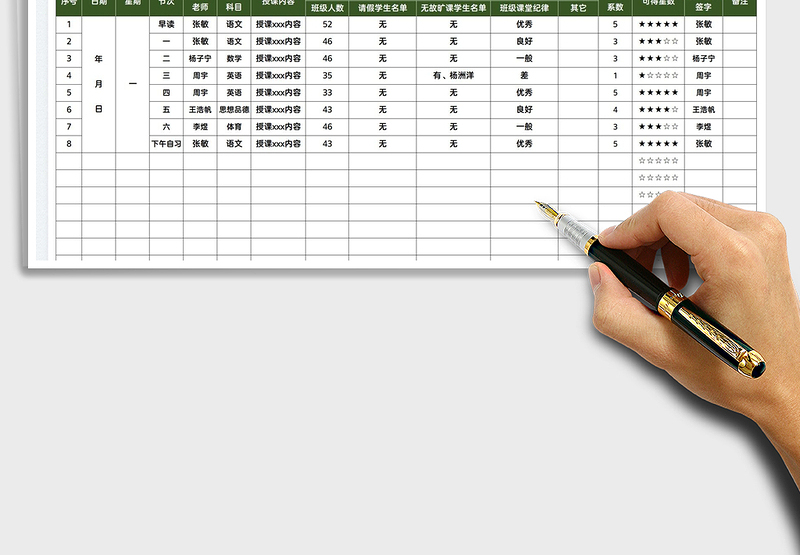 2025教师课堂情况登记表免费下载