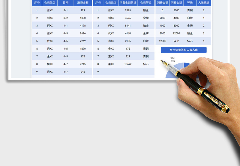 2025会员等级明细统计分析表免费下载