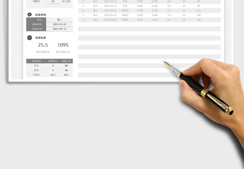 2025员工加班工资统计表免费下载