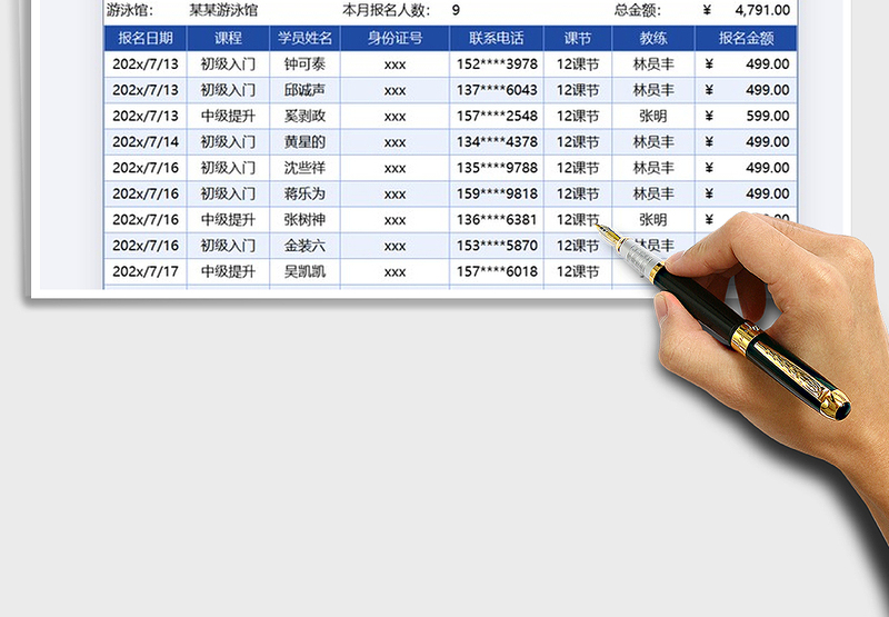 2025年游泳馆学员报名费用表